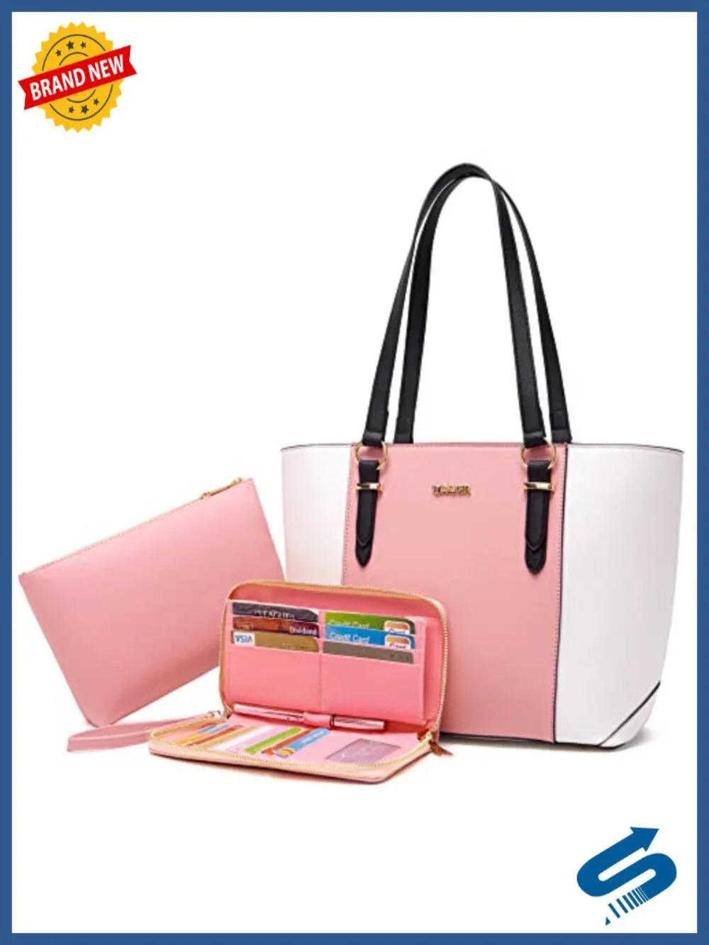 Vegan Leather Satchel Tote Set with Matching Wallet 3pcs